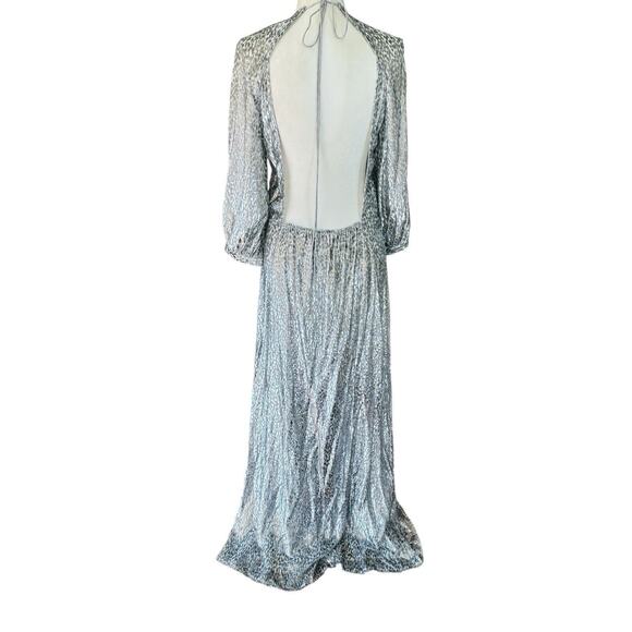 BA SH Dara Maxi Dress US 8 L Silver Goddess NYE Glam Open Back Gala Angeliic - Picture 1 of 16